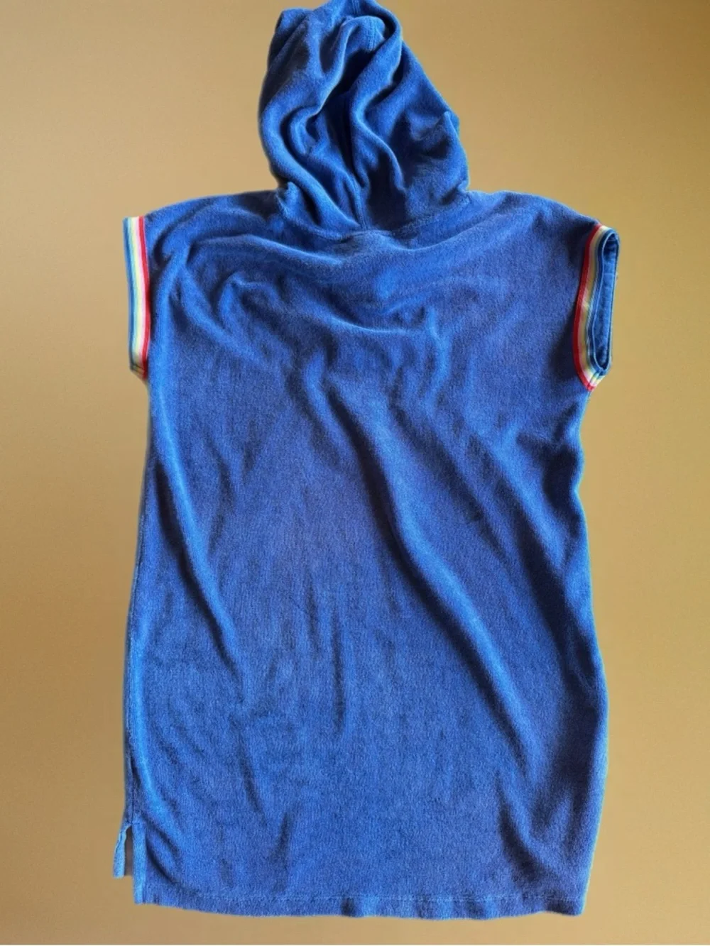 Hanna Andersson Terry Cloth Hooded Cover-Up Dress Blue Rainbow Trim Size 12